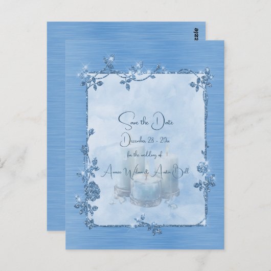 Blue Shiny Elegant Sparkly Save the Date Briefkaart (Voorkant / Achterkant)