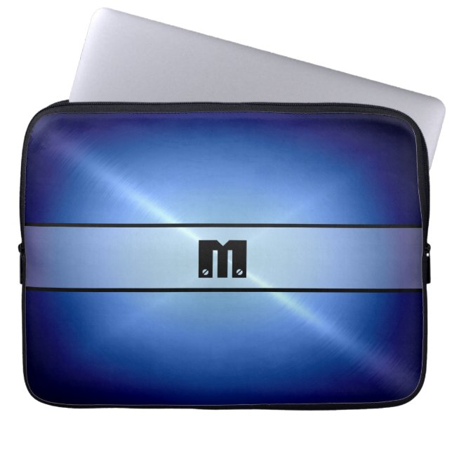 Blue Shiny Stainless Steel Metal Laptop Sleeve (Voorkant)