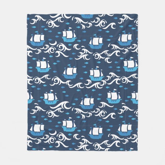 Blue Ship Voyage in het Zee Pattern II Fleece Deken (Voorkant)