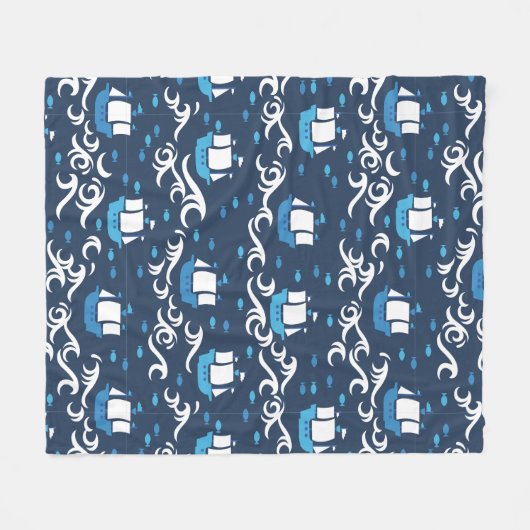 Blue Ship Voyage in het Zee Pattern II Fleece Deken (Voorkant (Horizontaal))