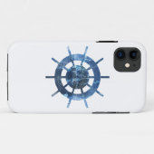 Blue Ship's Helm Rust Metal Case-Mate iPhone Case (Achterkant (horizontaal))