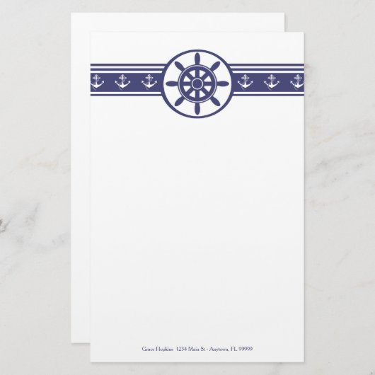 Blue Ships Wheel Specialized Stationery Briefpapier (Voorkant / Achterkant)