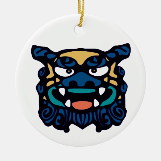 Blue Shisa Pair Keramisch Ornament (Voorkant)