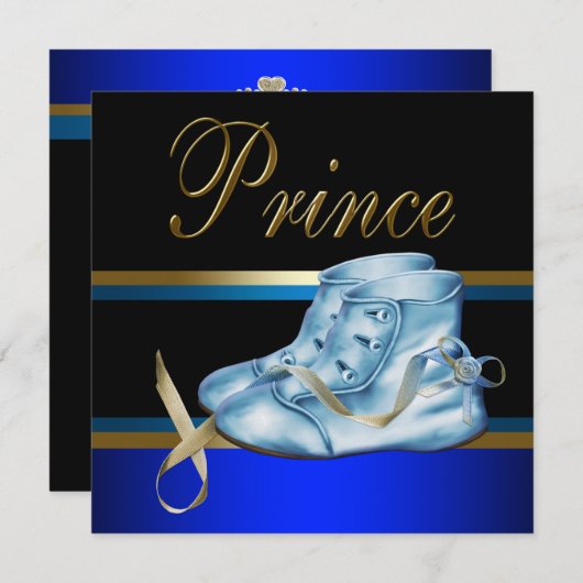 Blue Shoes Zwart Goud Kroonprins Baby shower Kaart (Voorkant / Achterkant)