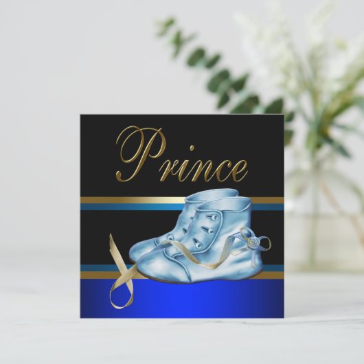 Blue Shoes Zwart Goud Kroonprins Baby shower Kaart (Staand voorkant)