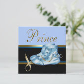 Blue Shoes Zwart Goud Kroonprins Baby shower Kaart (Staand voorkant)