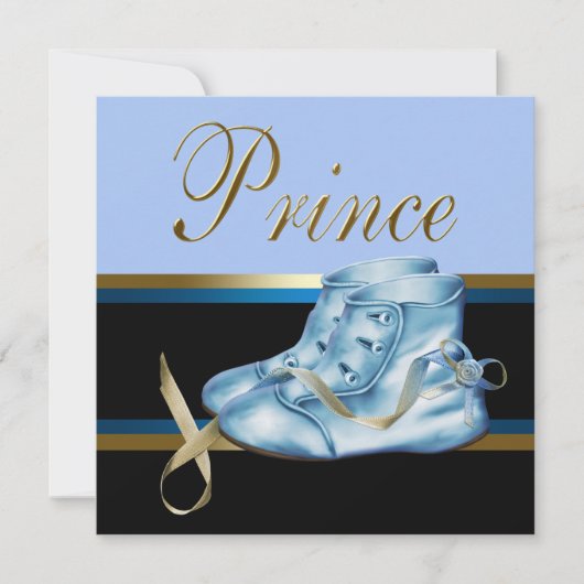 Blue Shoes Zwart Goud Kroonprins Baby shower Kaart (Voorkant)