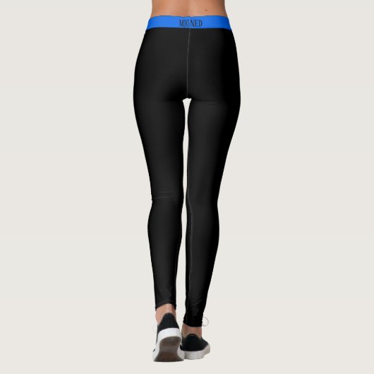 Blue Side Stripe Black Leggings - Uw kleuren (Achterkant)
