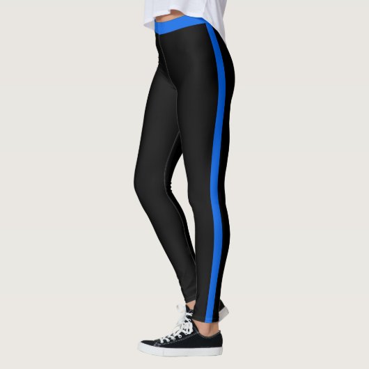 Blue Side Stripe Black Leggings - Uw kleuren (Links)