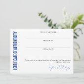 Blue Signature Script Certificate of Authenticity (Staand voorkant)