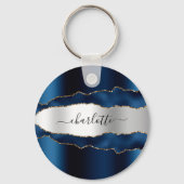 Blue Silagate marble Name script Sleutelhanger (Voorkant)