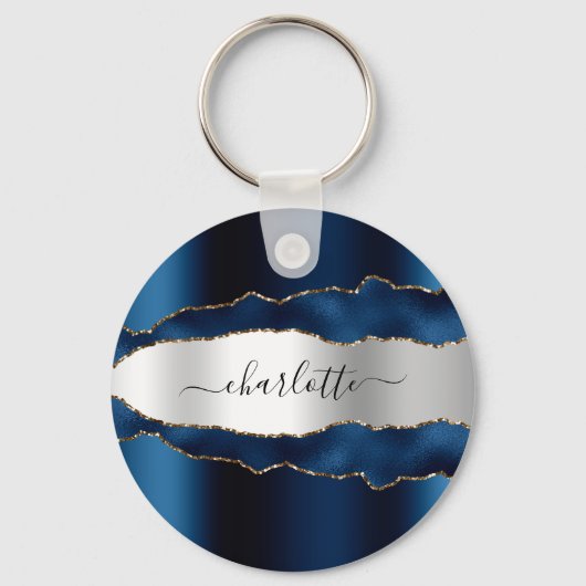 Blue Silagate marble Name script Sleutelhanger (Voorkant)