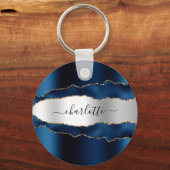 Blue Silagate marble Name script Sleutelhanger (Voorkant)