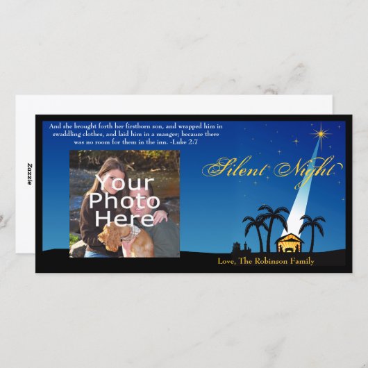 Blue Silent Night Christelijk Kerst Feestdagenkaart (Voorkant / Achterkant)