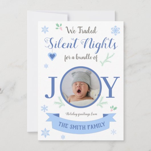 Blue Silent nights bundle of joy Feestdagenkaart (Voorkant)