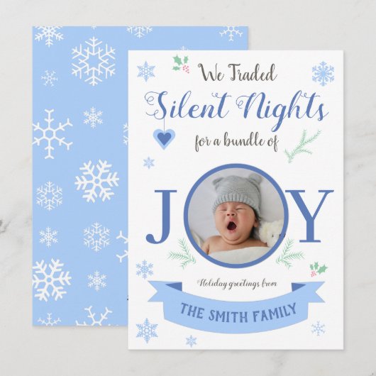 Blue Silent nights bundle of joy Feestdagenkaart (Voorkant / Achterkant)