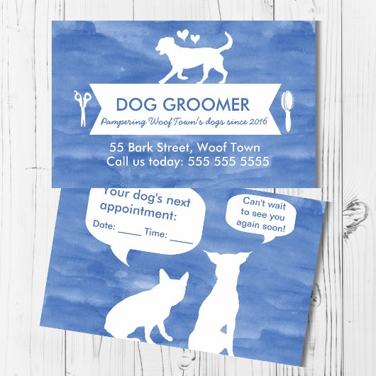 Blue Silhouette Dog Grooming Afspraakherinnering Visitekaartje