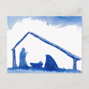 Blue Silhouette Natitivity Scene Briefkaart