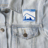 Blue Silhouette Natitivity Scene Vierkante Button 5,1 Cm (In situ)