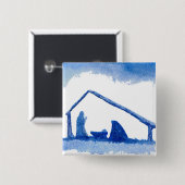 Blue Silhouette Natitivity Scene Vierkante Button 5,1 Cm (Voorkant /achterkant)