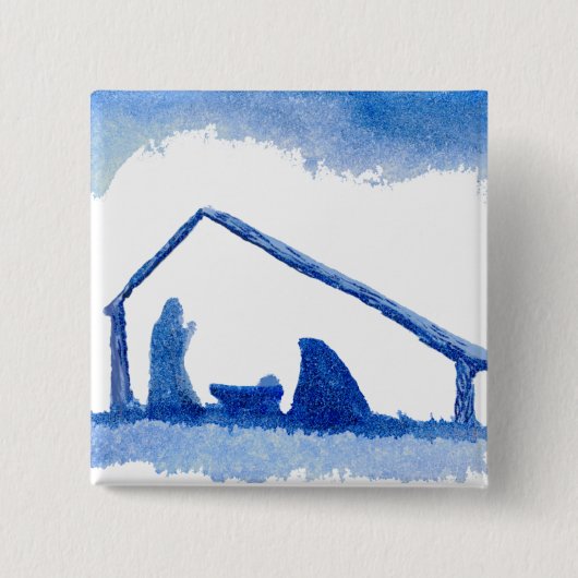 Blue Silhouette Natitivity Scene Vierkante Button 5,1 Cm (Voorkant)