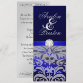 Blue Silk Diamond Damask Wedding Invitation Kaart (Voorkant / Achterkant)