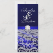 Blue Silk Diamond Damask Wedding Invitation Kaart (Voorkant)