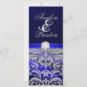 Blue Silk Diamond Damask Wedding Invitation Kaart