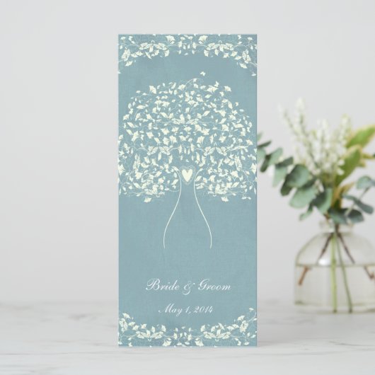Blue Silk Heart Tree Wedding Extra Programmakaart (Staand voorkant)