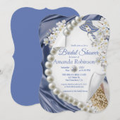 Blue Silk & Ivory Pearls Vrijgezellenfeest Kaart (Voorkant / Achterkant)