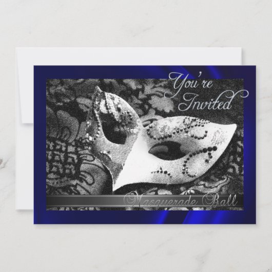 Blue Silk Masquerade Ball Invitation Kaart (Voorkant)