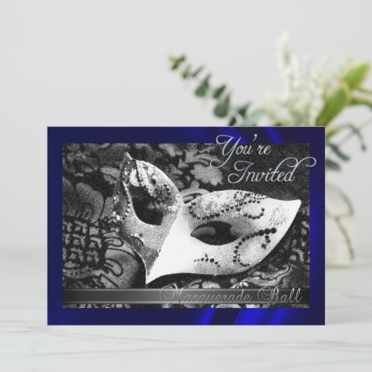  Blue Silk Masquerade Ball Invitation Kaart (Staand voorkant)
