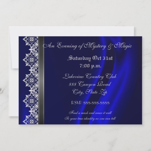  Blue Silk Masquerade Ball Invitation Kaart (Achterkant)