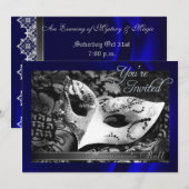 Blue Silk Masquerade Ball Invitation Kaart (Voorkant / Achterkant)