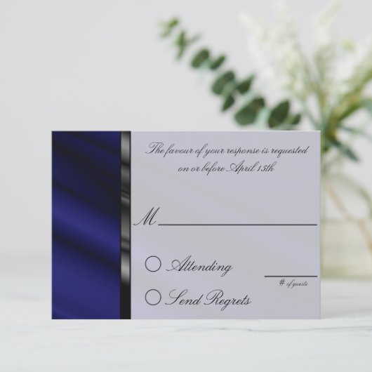 Blue Silk Reply Card RSVP Kaartje (Staand voorkant)