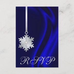 Blue Silk Silver Snowflake Jewel RSVP Uitnodiging