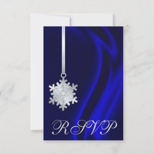 Blue Silk Silver Snowflake Jewel RSVP Uitnodiging (Voorkant)