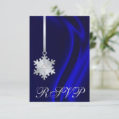 Blue Silk Silver Snowflake Jewel RSVP Uitnodiging (Staand voorkant)