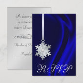 Blue Silk Silver Snowflake Jewel RSVP Uitnodiging (Voorkant / Achterkant)