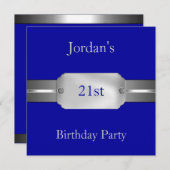 Blue Silver 21st Elegant Male Birthday Party Kaart (Voorkant / Achterkant)