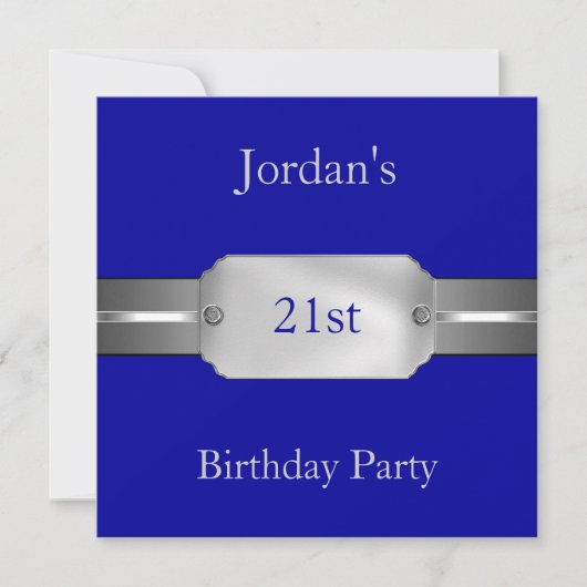 Blue Silver 21st Elegant Male Birthday Party Kaart (Voorkant)