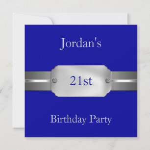 Blue Silver 21st Elegant Male Birthday Party Kaart