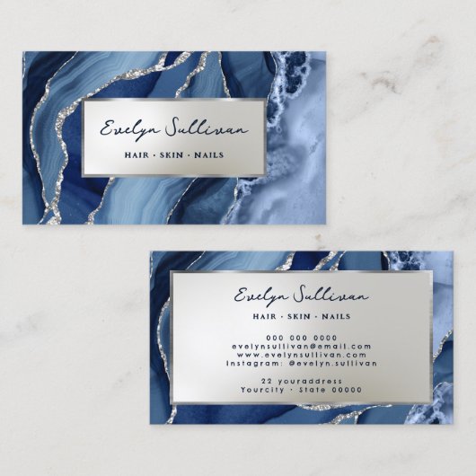 Blue Silver Agaat Visitekaartje (Voorkant / Achterkant)