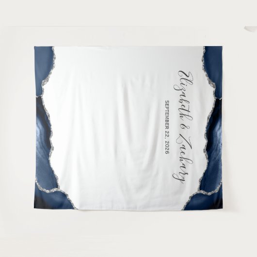 Blue Silver Agate Lijst Wedding Photo Booth Wandkleed (Voorkant (horizontaal))