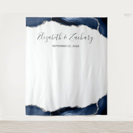Blue Silver Agate Lijst Wedding Photo Booth Wandkleed (Voorkant)