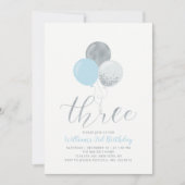 Blue & Silver Ballonnen | Drie Jongen 3e Verjaarda Kaart (Voorkant)