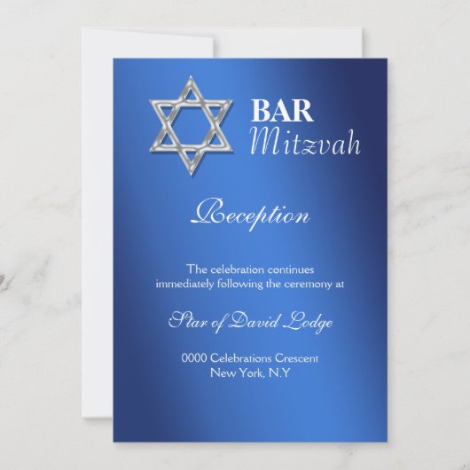 Blue Silver Bar mitzvah beroemdheden RECEPTION Kaart (Voorkant)