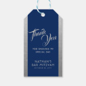 Blue Silver Bar Mitzvah Favor Dank je Cadeaulabel (Voorkant)