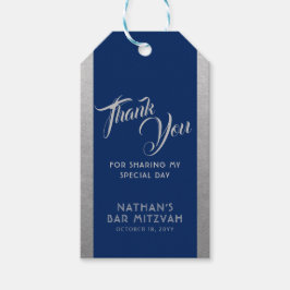 Blue Silver Bar Mitzvah Favor Dank je Cadeaulabel