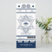 Blue Silver Bar Mitzvah Football Ticket Invitation Kaart (Staand voorkant)